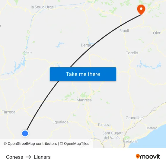 Conesa to Llanars map