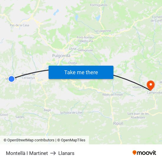 Montellà I Martinet to Llanars map