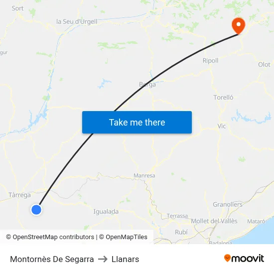 Montornès De Segarra to Llanars map