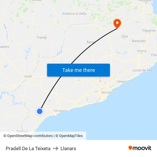 Pradell De La Teixeta to Llanars map