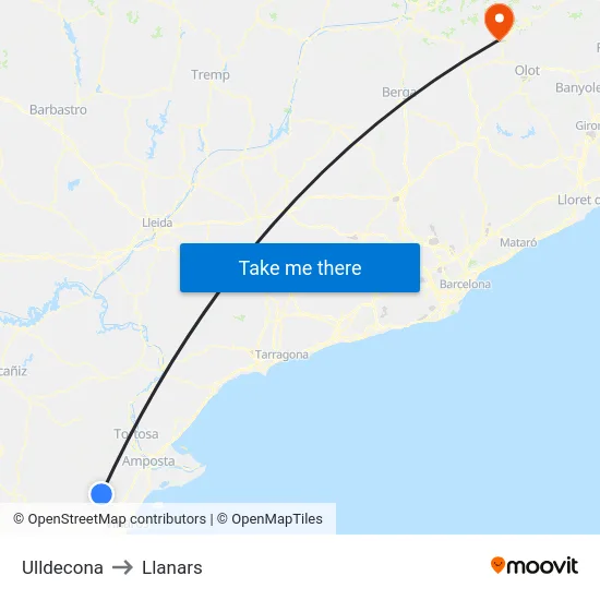 Ulldecona to Llanars map