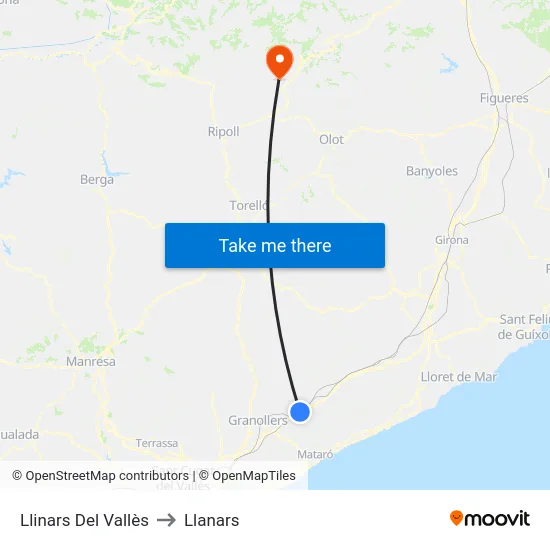 Llinars Del Vallès to Llanars map