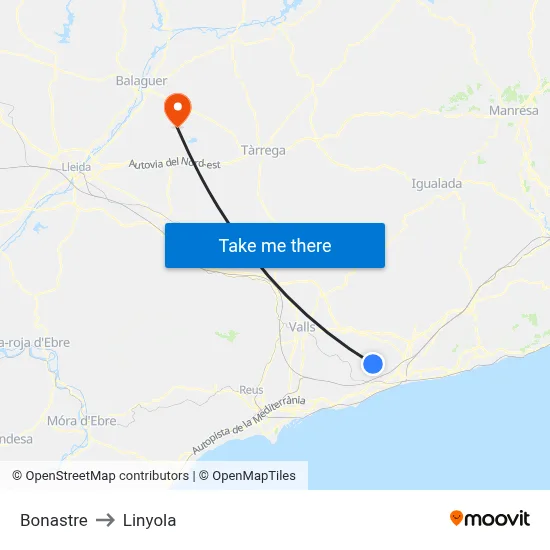 Bonastre to Linyola map