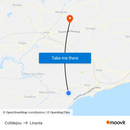 Colldejou to Linyola map