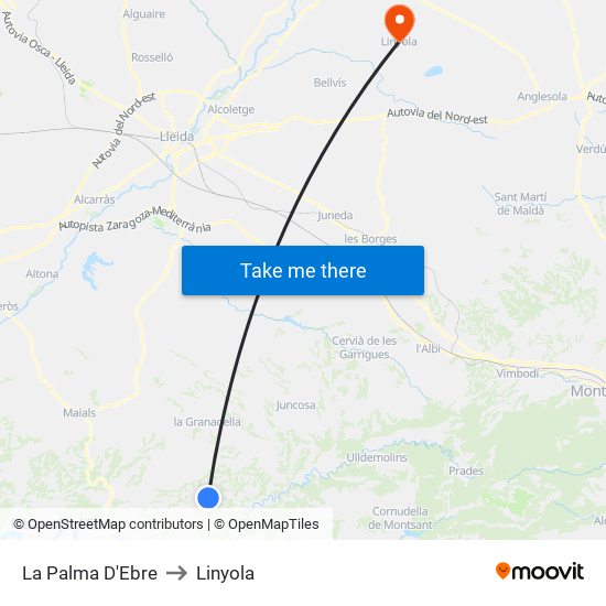 La Palma D'Ebre to Linyola map