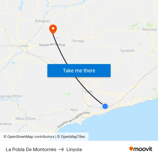 La Pobla De Montornès to Linyola map