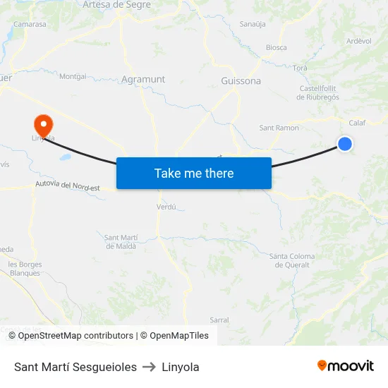 Sant Martí Sesgueioles to Linyola map