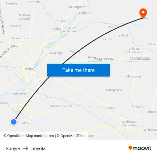 Sunyer to Linyola map