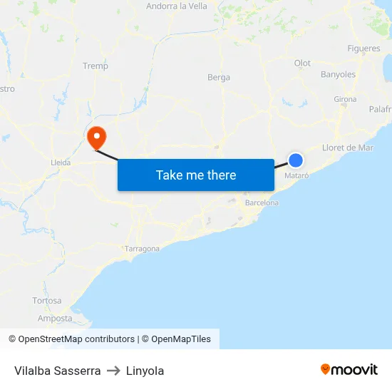 Vilalba Sasserra to Linyola map
