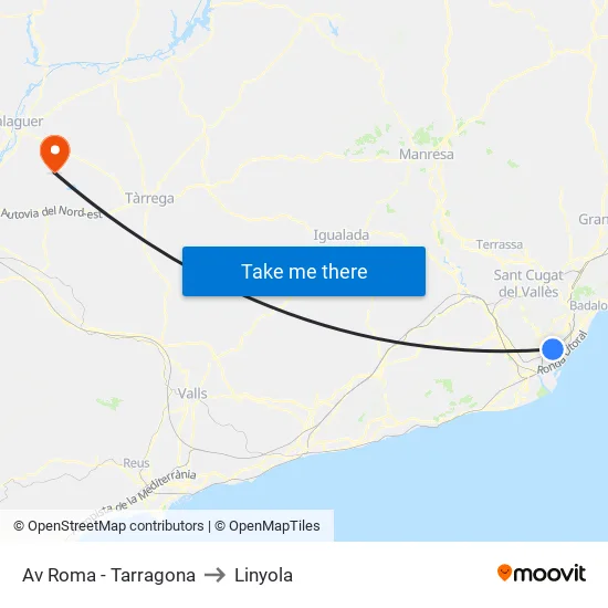 Av Roma - Tarragona to Linyola map