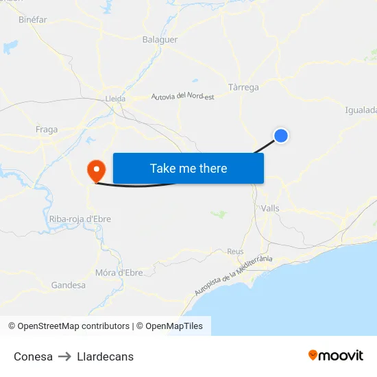 Conesa to Llardecans map
