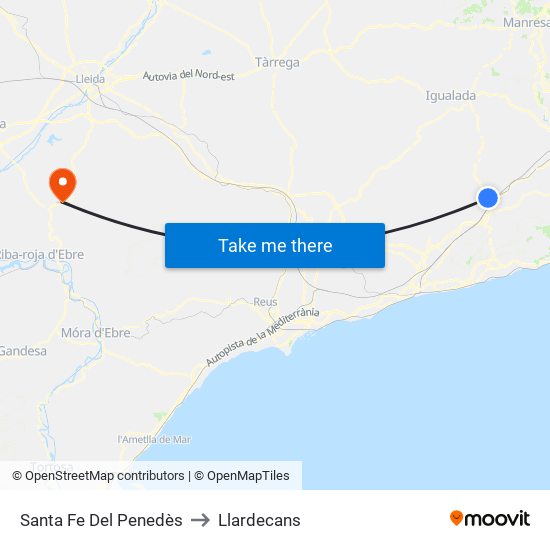 Santa Fe Del Penedès to Llardecans map