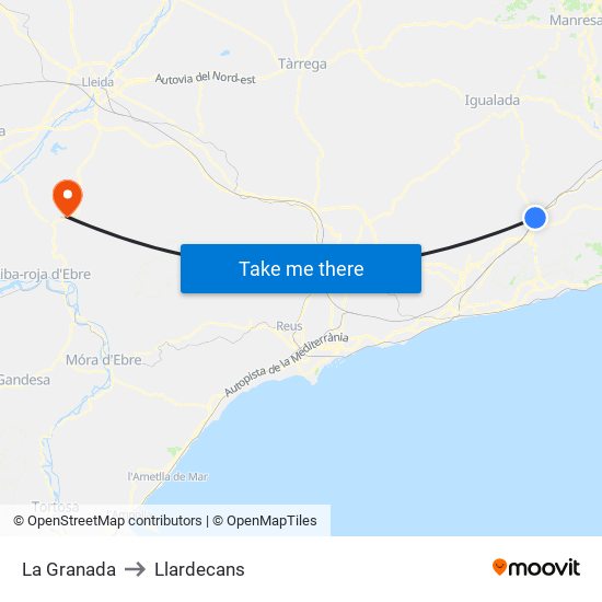 La Granada to Llardecans map