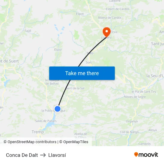 Conca De Dalt to Llavorsí map