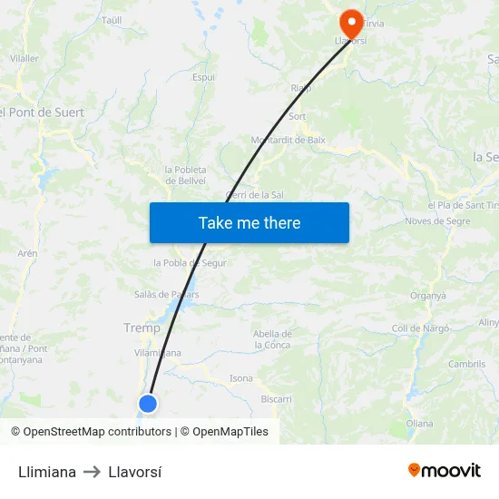 Llimiana to Llavorsí map