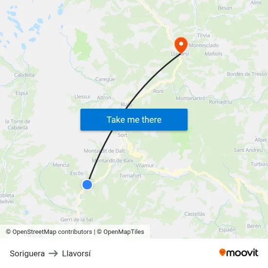 Soriguera to Llavorsí map