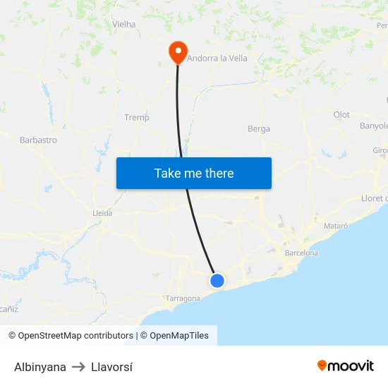 Albinyana to Llavorsí map