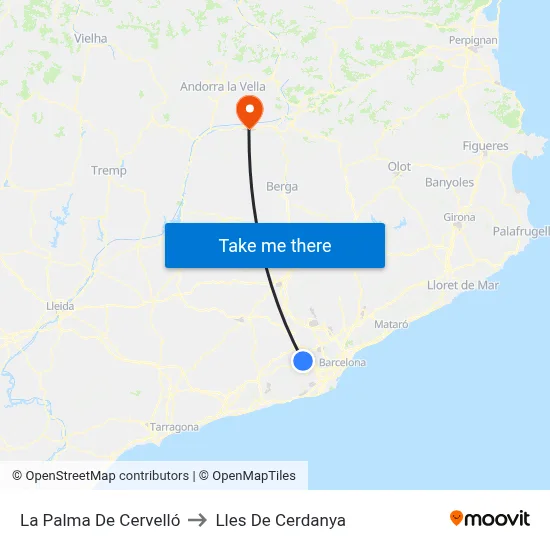 La Palma De Cervelló to Lles De Cerdanya map