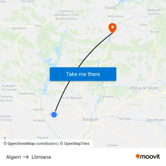 Algerri to Llimiana map