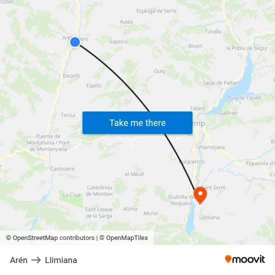 Arén to Llimiana map