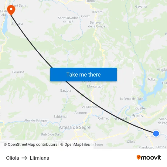 Oliola to Llimiana map