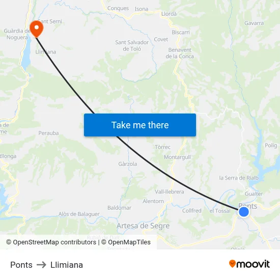 Ponts to Llimiana map