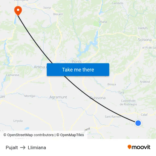 Pujalt to Llimiana map