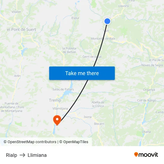 Rialp to Llimiana map