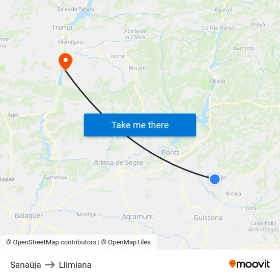Sanaüja to Llimiana map