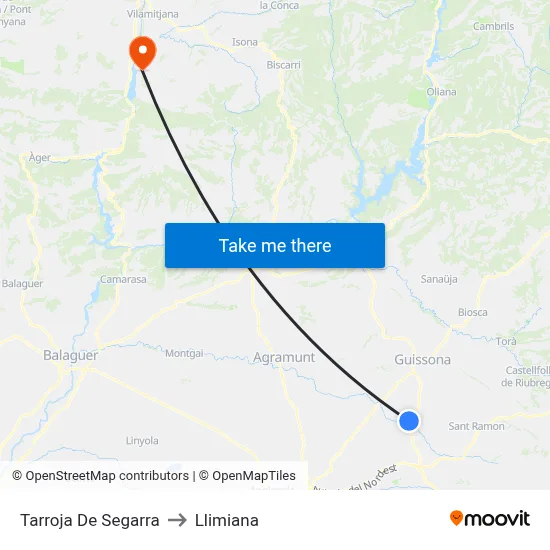 Tarroja De Segarra to Llimiana map