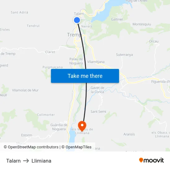 Talarn to Llimiana map