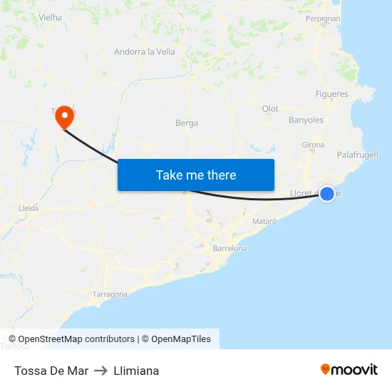 Tossa De Mar to Llimiana map