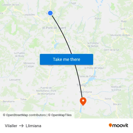 Vilaller to Llimiana map