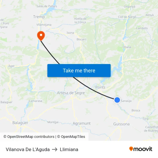 Vilanova De L'Aguda to Llimiana map
