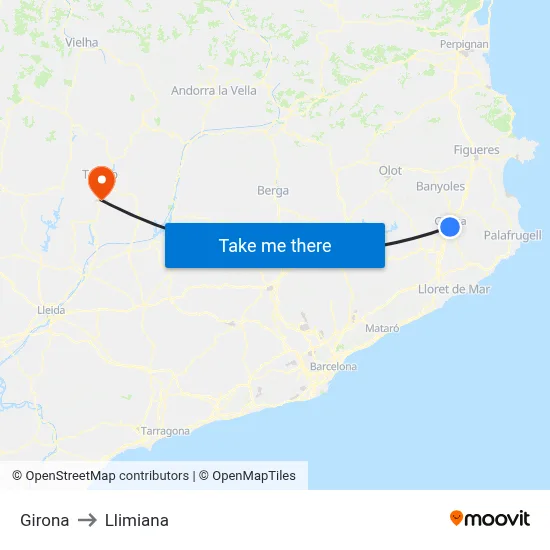 Girona to Llimiana map