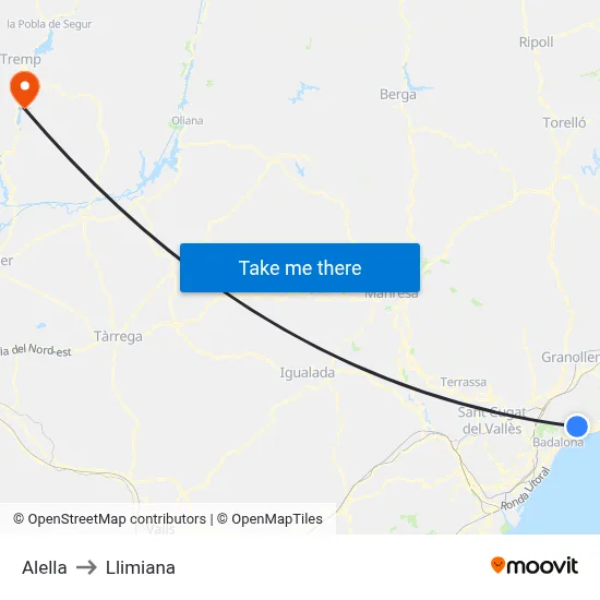 Alella to Llimiana map