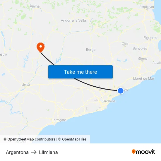 Argentona to Llimiana map