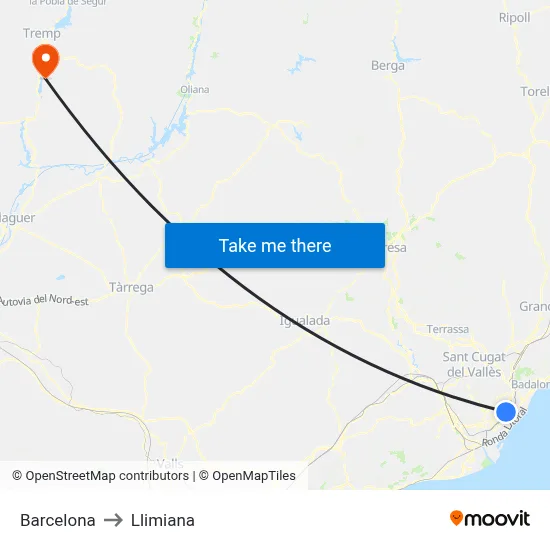 Barcelona to Llimiana map
