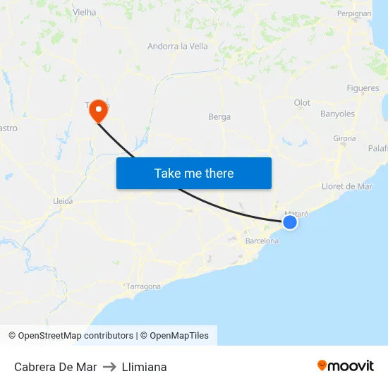Cabrera De Mar to Llimiana map