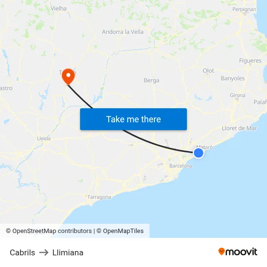 Cabrils to Llimiana map