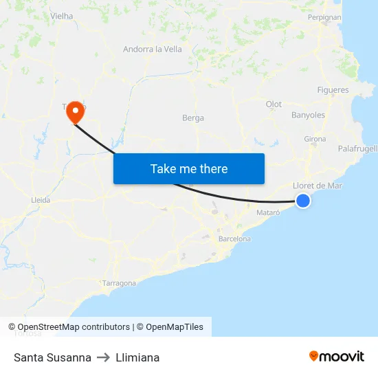 Santa Susanna to Llimiana map