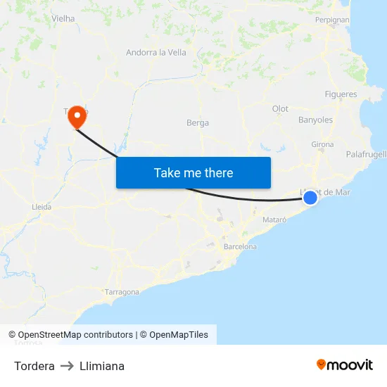 Tordera to Llimiana map