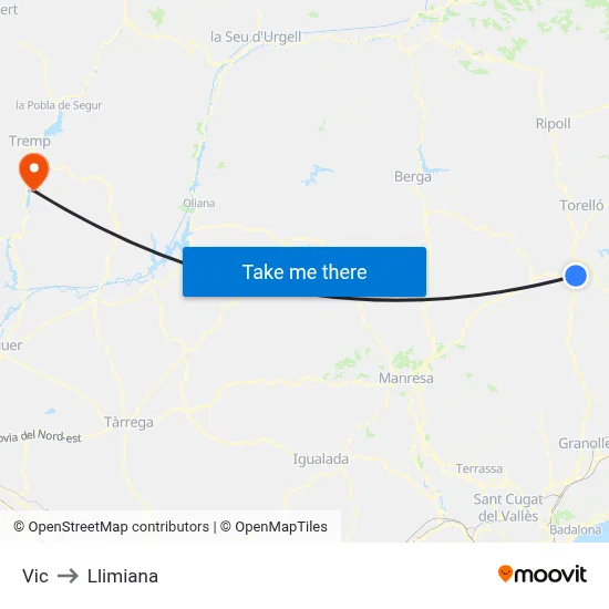 Vic to Llimiana map
