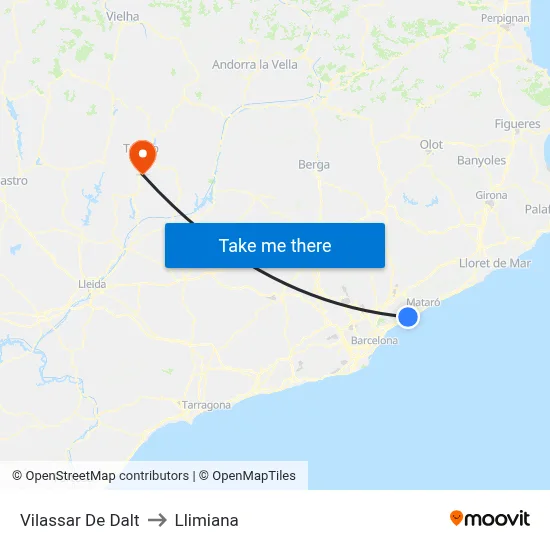 Vilassar De Dalt to Llimiana map