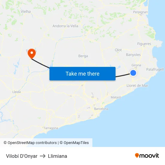 Vilobí D'Onyar to Llimiana map
