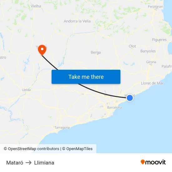 Mataró to Llimiana map