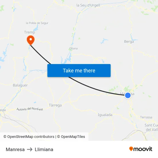 Manresa to Llimiana map