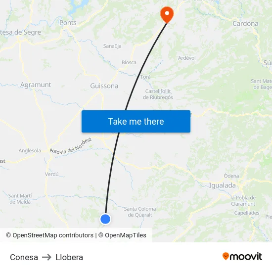 Conesa to Llobera map