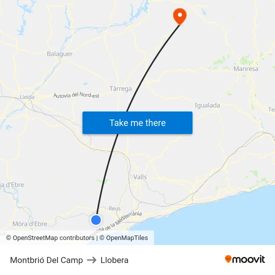 Montbrió Del Camp to Llobera map
