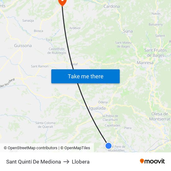 Sant Quintí De Mediona to Llobera map